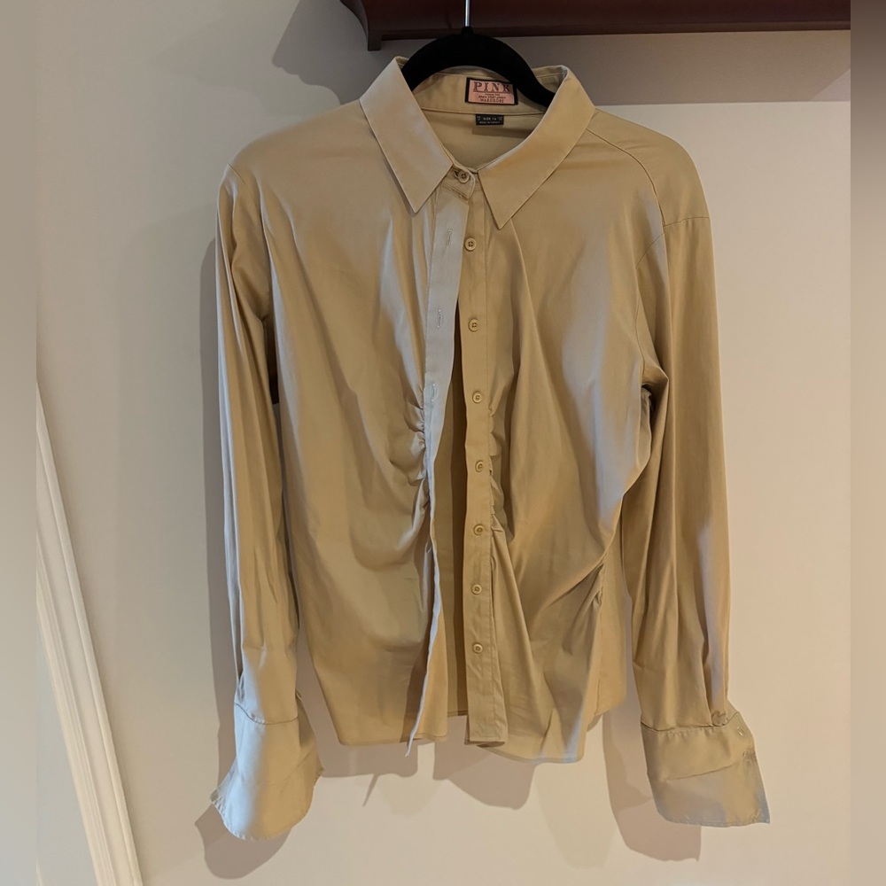 Pretty Beige PINK Women’s Ruched Blouse